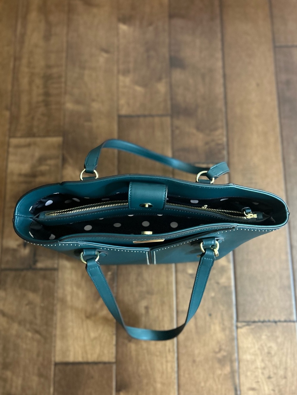 Anne Klein Teal Shoulder Tote with Gold Charm - Picture 2 of 4